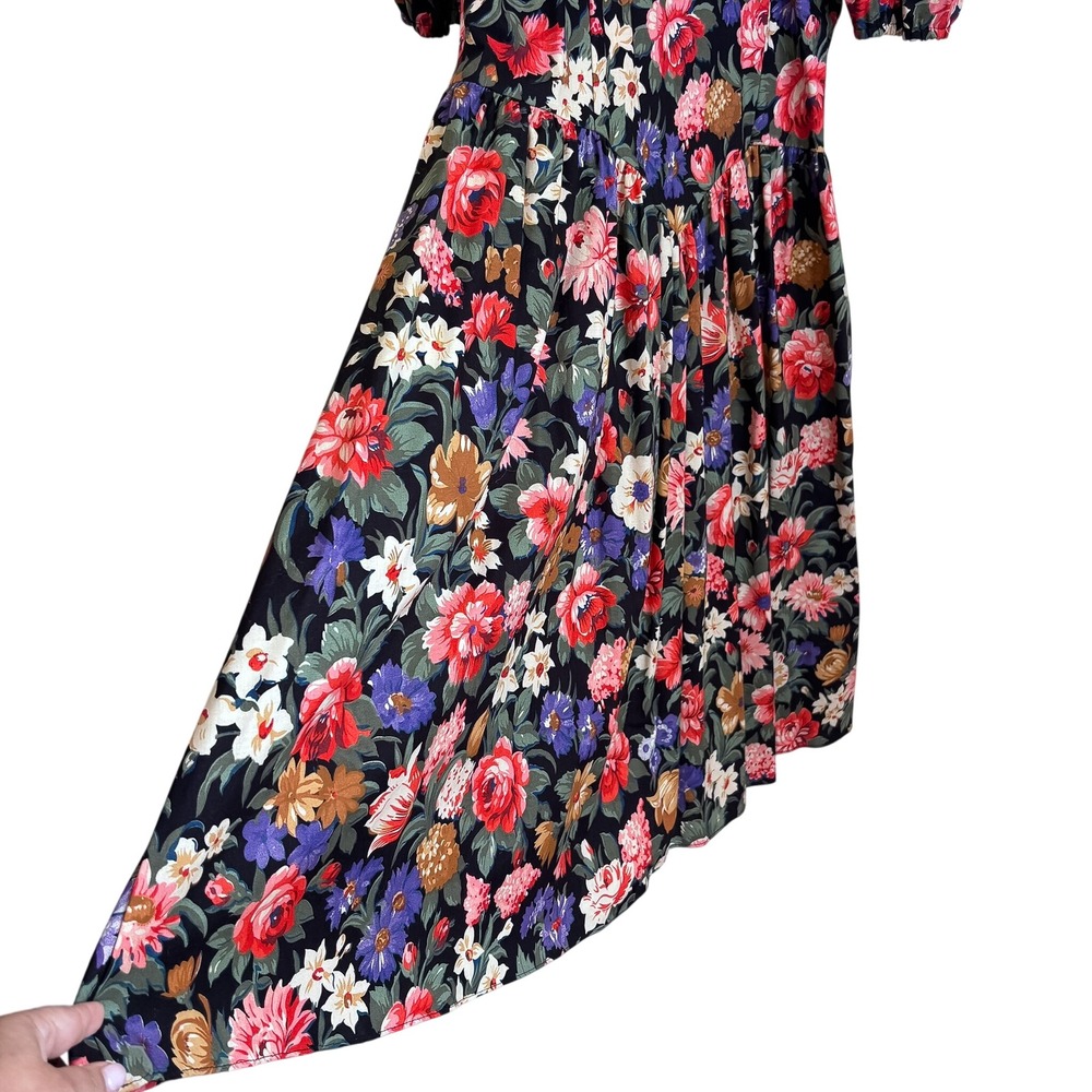 Glenfrey Vintage 80s Cottagecore Basque Waist Midi Dress Size 18 Floral Modest - Picture 8 of 11
